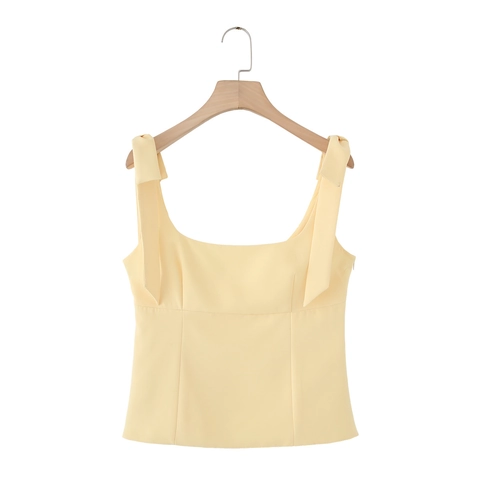 Women Bowknot Square Neck Camisole Slim Fit Sleeveless Top With Hidden Zipper Summer Casual Elegant Elegant Tank Top