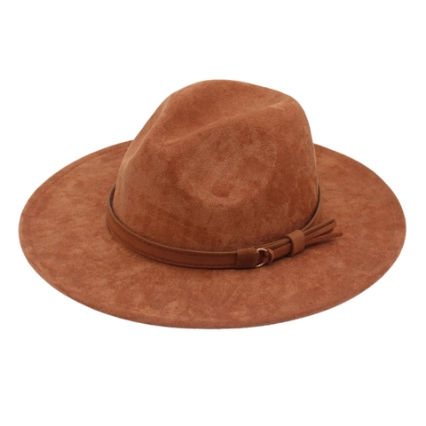 Chapeau Fedora À Bord Large Suédine Feutre Jazz Avec Bande En Cuir Décorative Gland Vintage Élégant Mixte Hiver Soleil
