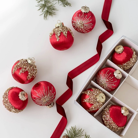 Set di Palle Decorative per Albero di Natale in Schiuma Texture Satinata Glitter Paillettes per Festa Decorazioni per la Casa
