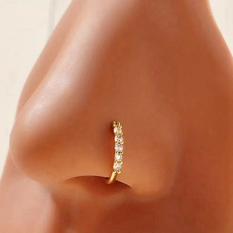 Snake Shaped Nose Ring Copper Zircon Inlaid Minimalist S Shape Wrap Nose Cuff Retro Body Jewelry For Women