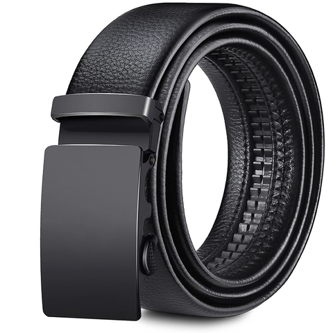 Cinturón de Hebilla Automática Casual para Hombres de Cuero PU Cinturón de Trinquete Con Hebilla de Metal