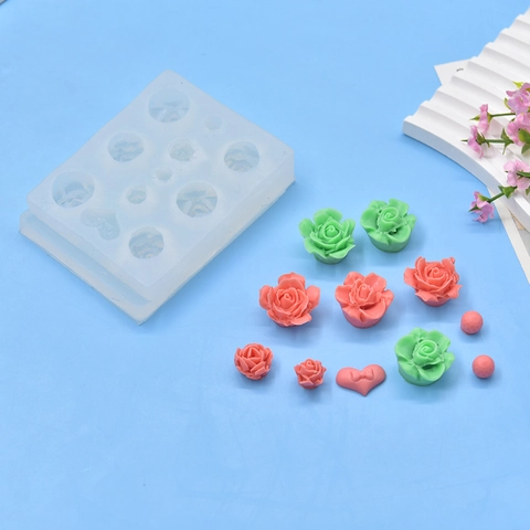 Rose Flower Heart Sphere Silicone Mold Multi Cavity For DIY Soap Candle Resin Fondant Cake Decorating Flexible White Tool