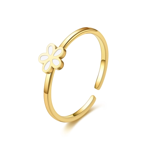 Minimalist Stainless Steel Open Ring Women Enamel Daisy Flower Adjustable Finger Ring Elegant Jewelry Gift Commuter Style