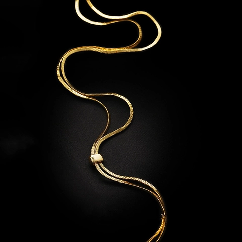 Collier Lariat Long En Cuivre Chaîne Serpent Avec Boucle Coulissante Réglable Chaîne De Pull Minimaliste Femmes