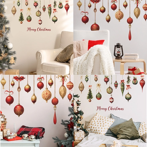 Christmas Wall Stickers PVC Ball Ornament Decals For Window Glass Door Home Decor Self Adhesive Merry Christmas