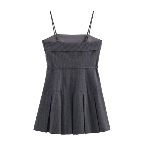 Elegante Gestreept Mini Jurk Voor Dames Spaghettibandjes Geplooide Zoom Riem Met Strik Mode
