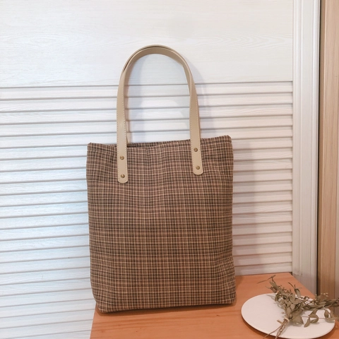 Sac Cabas À Carreaux Vintage Sac À Épaule En Toile Avec Poignée En Similicuir Décor De Rivets Style Preppy Anglais Pour Femmes École Bureau