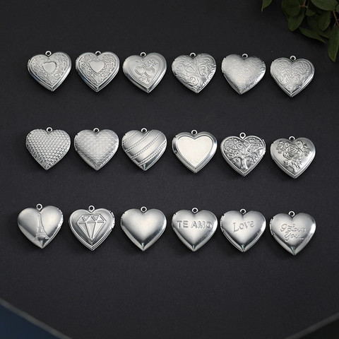 Stainless Steel Heart Locket Pendant Vintage Embossed Rose Flower Photo Frame Memorial Jewelry Gift For Women Men