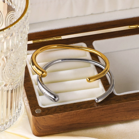 Minimalistische C-Vormige Open Armband 18K Verguld Roestvrij Staal Gepolijst Geometrische Bangle Voor Dames Heren