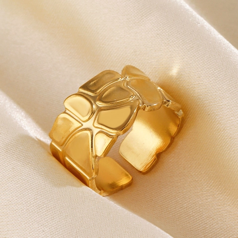 Anillo Abierto Con Textura De Lava Irregular Acero Inoxidable Banda Ancha Geométrico Ajustable Joyería Para Mujer Estilo Exagerado