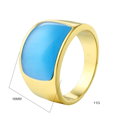 Vintage 316L Stainless Steel Ring For Men Women Polished Gold Plated Square Artificial Cat's Eye Stone Punk Statement Ring Jewelry Gift