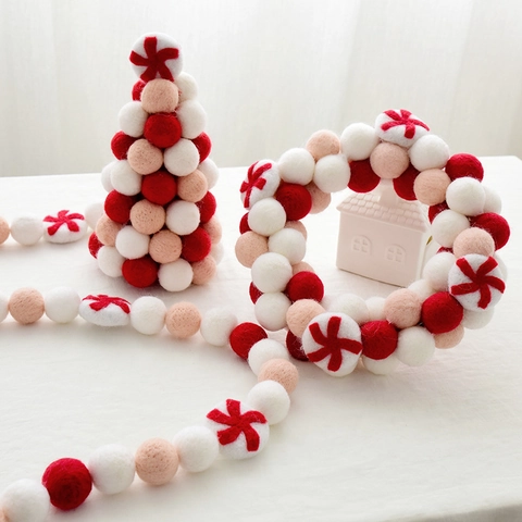 Handgefertigter Weihnachtsbaum Aus Wollfilz Tischdeko Pfefferminz Bonbon Ball Kranz Girlande Festliche Dekoration Rot Weiß