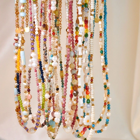 Collana Di Perline Fatta A Mano Con Perla Naturale D'acqua Dolce Pietra Di Cristallo Colorata Acciaio Inossidabile Stile Boho Estate Per Donna