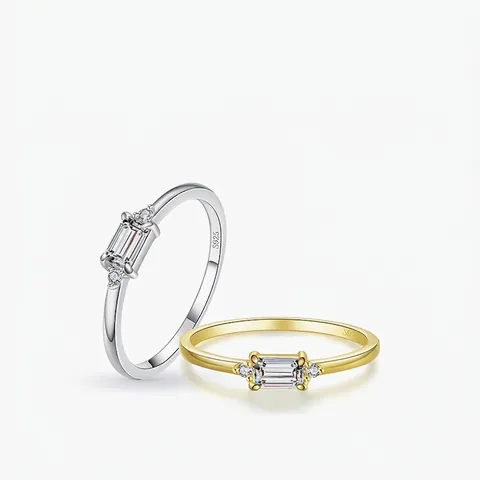 925 Sterlingsilber Ring Rechteckiger Smaragdschliff Zirkonia Minimalistisches Elegantes Drei Steine Band Für Damen