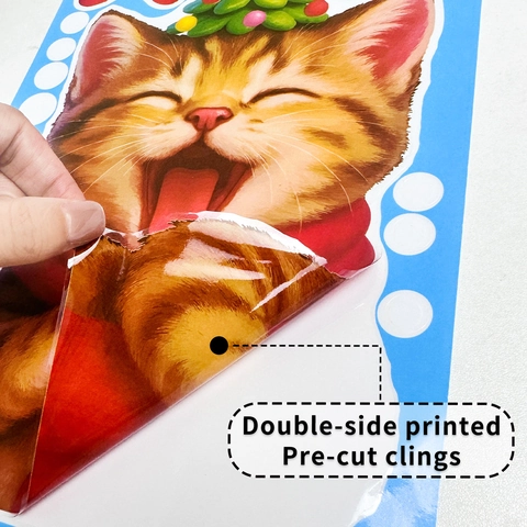 Christmas Window Clings Cute Cartoon Cat Static Stickers PVC Snowflake Double Sided Glass Decals Holiday Decor