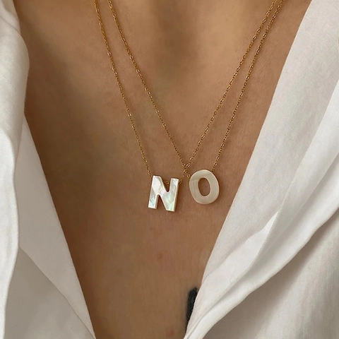 Collar Con Colgante De Letra Inicial Chapado En Oro De 18K Acero Inoxidable Madreperla Natural Joyería Minimalista Mujer