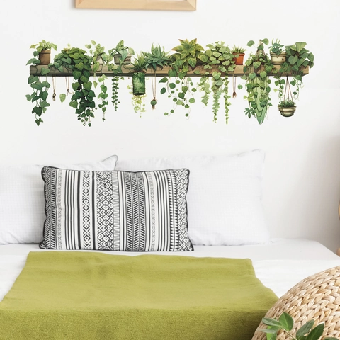 Adesivi Murali Piante Verdi Foglie In Vaso PVC Removibili Autoadesivi Decorazione Per Soggiorno Camera Da Letto Cucina Estetica