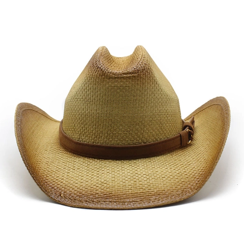 Western Cowboy Straw Hat Vintage Paper Straw Sun Protection Wide Brim Beach Holiday Sunhat For Men Women
