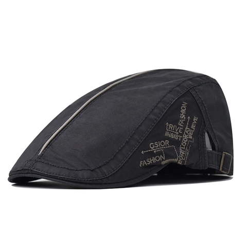 Béret Homme Coton Ajustable Casquette Plate Vintage Newsboy Avec Broderie Lettre Style Rétro