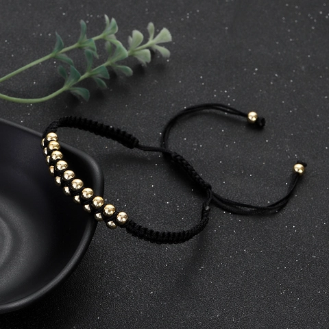 Hip Hop Double Layer Brass Bead Woven Bracelet Adjustable Gold Silver Rose Gold Black Fashion Jewelry For Men Women