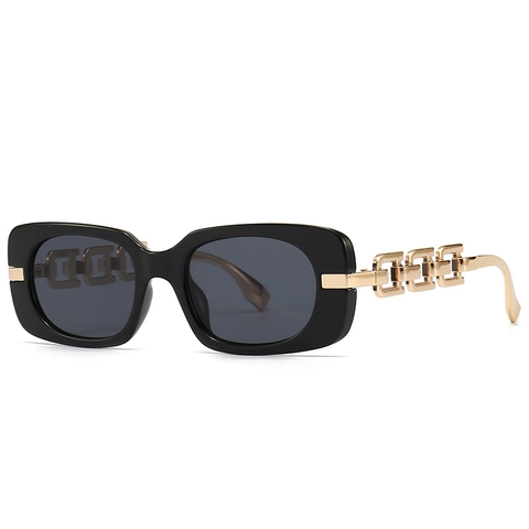 Lunettes De Soleil Rectangulaires À La Mode Monture PC Branches En Chaîne Métallique Protection UV400 Pour Femmes