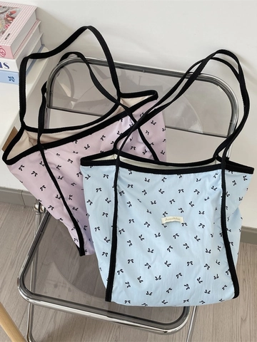 Large Capacity Tote Bag Polyester Bow Print Casual Shoulder Bag For Women Sweet Korean Style