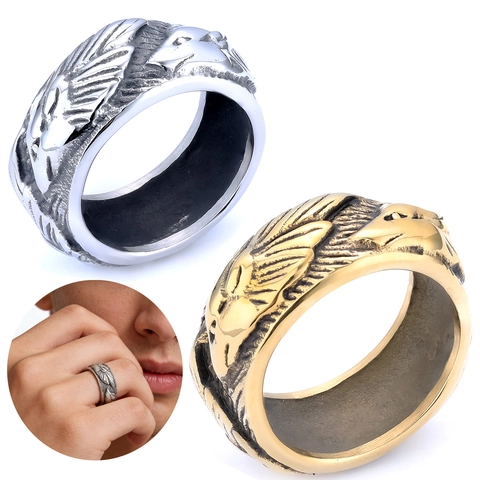 Bague Relief Aigle Acier Inoxydable Sculpture Animale Rétro Punk Hip Hop Bijoux Pour Hommes