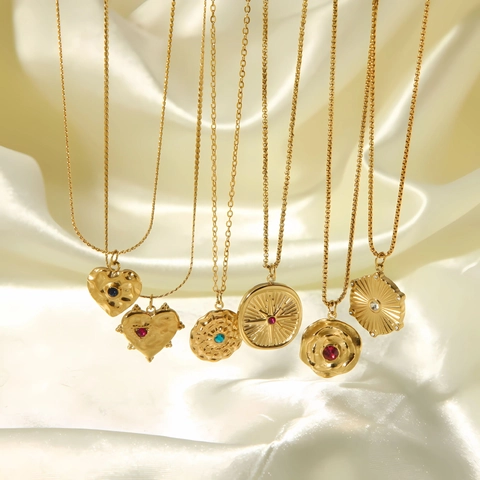 18K Gold Plated Stainless Steel Pendant Necklace With Colorful Zircon Natural Stone Geometric Fashion Jewelry For Women