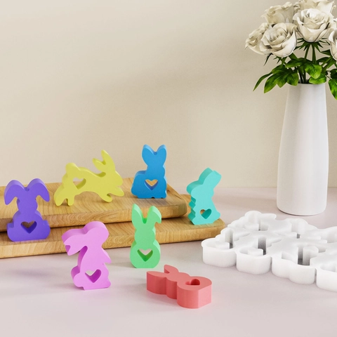 Easter Bunny Silicone Mold Heart Shaped Rabbit DIY Resin Plaster Candle Making Tool Kitchen Baking Accessory