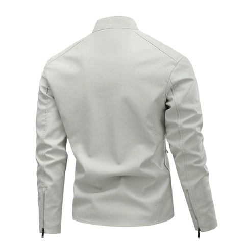 Men Biker Jacket Faux PU Leather Stand Collar Slim Fit Retro Motorcycle Streetwear Outerwear Zip Up Coat