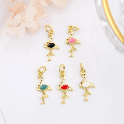 Flamingo Bird Charms Pendants Copper 18K Gold Plated Enamel For DIY Jewelry Making Colorful Niche Accessories