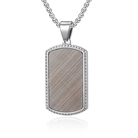 Collar Con Colgante De Placa Militar Rectangular Acero Inoxidable Textura Cepillada Estilo Punk Joyería Para Hombre
