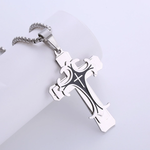 Collana Con Pendente A Croce Hip Hop In Acciaio Inossidabile 316L Lucidato A Specchio Stile Gotico Religioso Da Uomo