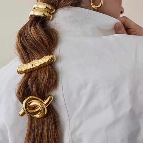 Pinzas Para El Cabello De Metal Y Coleteros Acero De Titanio Clip De Resorte Textura Martillada Nudo Elegante Minimalista