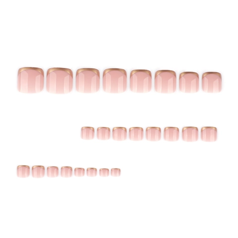 French Press On Toenails Nude Pink Glossy Gold Edge Short Square Plastic False Toe Nails Elegant Fashion Accessory Women