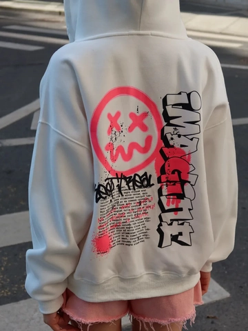 Women Zip Up Hoodie Cotton Blend Oversized Fleece Thickened Sweatshirt Graffiti Smile Face Streetwear Casual Jacket