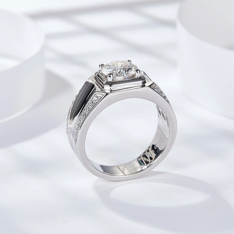 925 Sterling Silver Moissanite Ring For Men Luxury Round Brilliant Cut Solitaire Engagement Wedding Band Jewelry With GRA Certificate