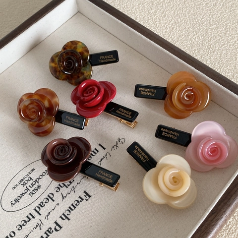 Vintage Rose Flower Acetate Hair Clip Elegant Duckbill Clip French Style Handmade Hair Accessories For Women Girls