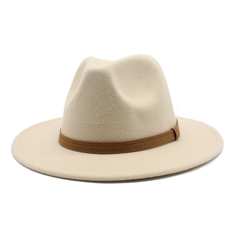 Classic Fedora Hat Woolen Felt Flat Wide Brim With Suede Belt Accessory Vintage Western Style For Men And Women