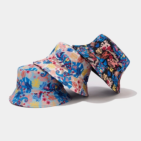 Chapeau Bob Imprimé Tropical Coton Polyester Protection Solaire Extérieur Été Voyage Femme Motif De Feuille Vibrant
