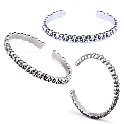 Skull 316L Stainless Steel Open Cuff Bangle Bracelet Punk Gothic Vintage Polished Jewelry For Men