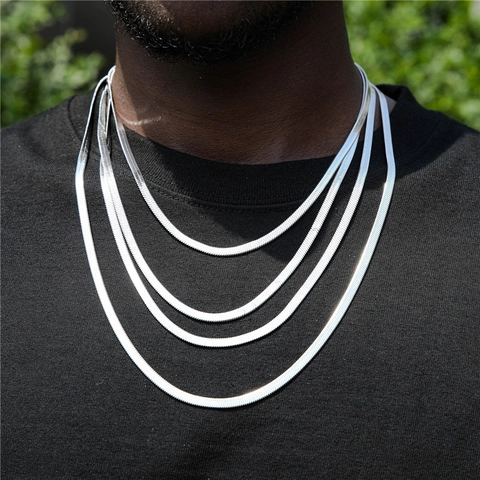 Flat Herringbone Snake Chain Necklace Stainless Steel 18K Gold Plated Hip Hop Minimalist Jewelry For Men Women