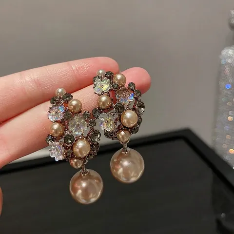 Blumen Tropfenohrringe Mit 925 Sterling Silber Stecker Legierung Rheinstone Künstliche Perle Retro Elegant Vintage Für Frauen