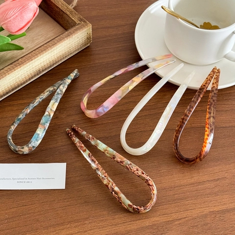 Acetaat U-Vormige Haarvork Marmerpatroon Schildpad Haarspeld Eenvoudig Elegant Chignon Tool Voor Vrouwen Franse Stijl