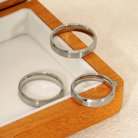 Anillo De Banda Minimalista De Acero Inoxidable Acabado Cepillado Pulido Borde Biselado Joyería Unisex