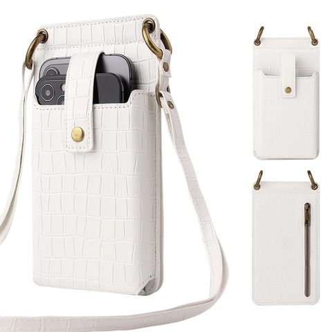 Women Vintage Crocodile Pattern PU Leather Mobile Phone Bag Multi-functional Crossbody Small Bag With Card Slots Mirror Wallet