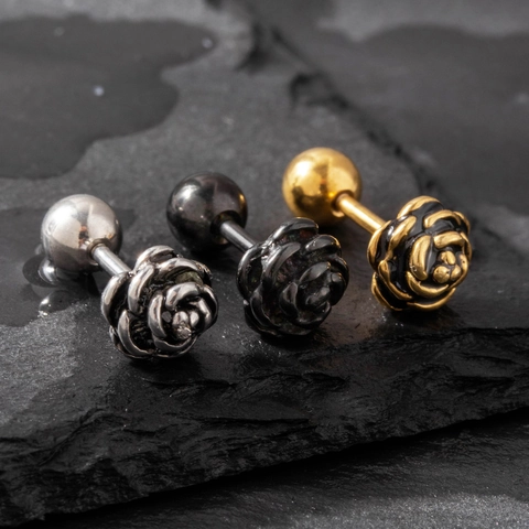 Orecchini Fiore Di Rosa In Acciaio Inossidabile Gioielli Piercing Cartilagine Punk Per Uomo Donna Accessori Lucidati