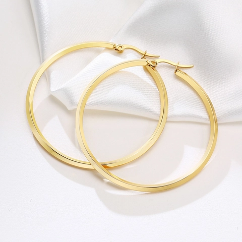 Orecchini a Cerchio Grande in Acciaio Inossidabile di Moda per Donna Placcato Oro Argento Cerchi Minimalisti Lucidi