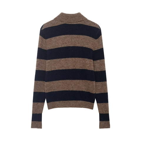 Cardigan A Righe In Maglia Da Donna Colletto Polo Con Bottoni Manica Lunga Casual Vintage
