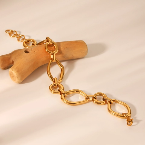 Pulsera De Cadena Gruesa Para Mujer Irregular Geométrica Acero Inoxidable Chapado En Oro No Se Desvanece Joyería De Moda